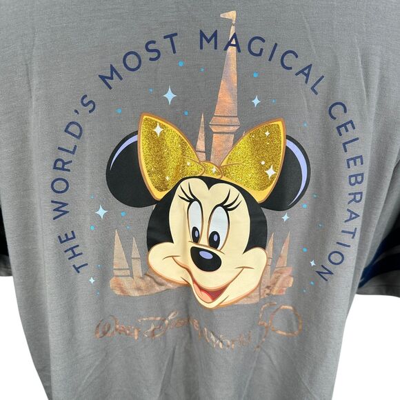 Walt Disney World 50 T-Shirt Women’s 2X Minnie Mouse Most Magical Castle Gray - Picture 6 of 10
